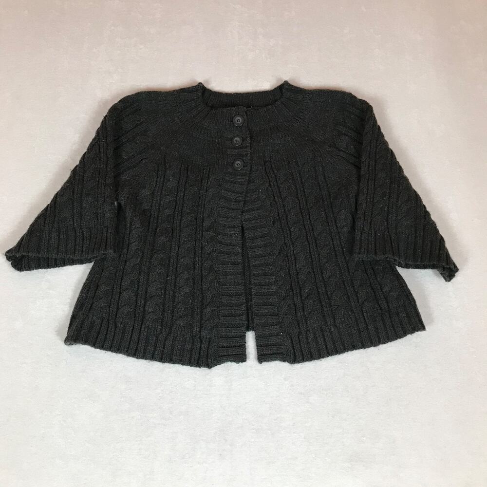 I.N. Studio Gray Chunky Cable Knit Button Open Cape Peplum Style Cardigan PL